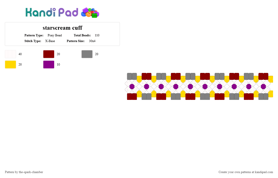 starscream cuff - Pony Bead Pattern by the-spark-chamber on Kandi Pad - red,gray,yellow