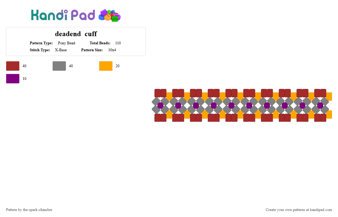 deadend  cuff - Pony Bead Pattern by the-spark-chamber on Kandi Pad - red,gray,yellow,purple,x cuff,decpticon,villain,tf