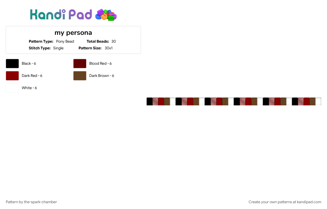 my persona - Pony Bead Pattern by the-spark-chamber on Kandi Pad - black, brown, character, clear, glow in the dark, oc, red, white
