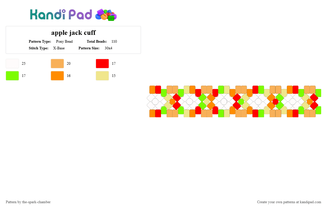 apple jack cuff - Pony Bead Pattern by the-spark-chamber on Kandi Pad - orange