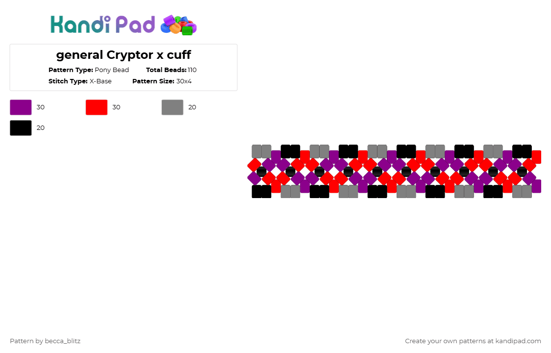 general Cryptor x cuff - Pony Bead Pattern by the-spark-chamber on Kandi Pad - pink,red