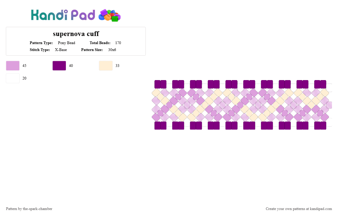 supernova cuff - Pony Bead Pattern by the-spark-chamber on Kandi Pad - clear, hero, light purple, pink, purple, tan, tf, tf oc, white