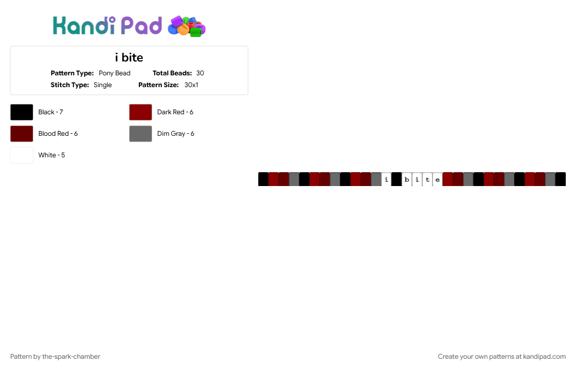i bite - Pony Bead Pattern by the-spark-chamber on Kandi Pad - black, brown, glow in the dark, gray, red, white