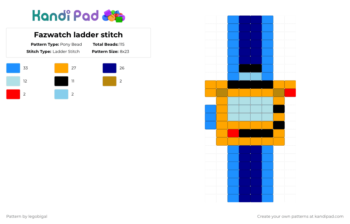 Fazwatch ladder stitch - Pony Bead Pattern by legobigal on Kandi Pad - purple,light blue,orange