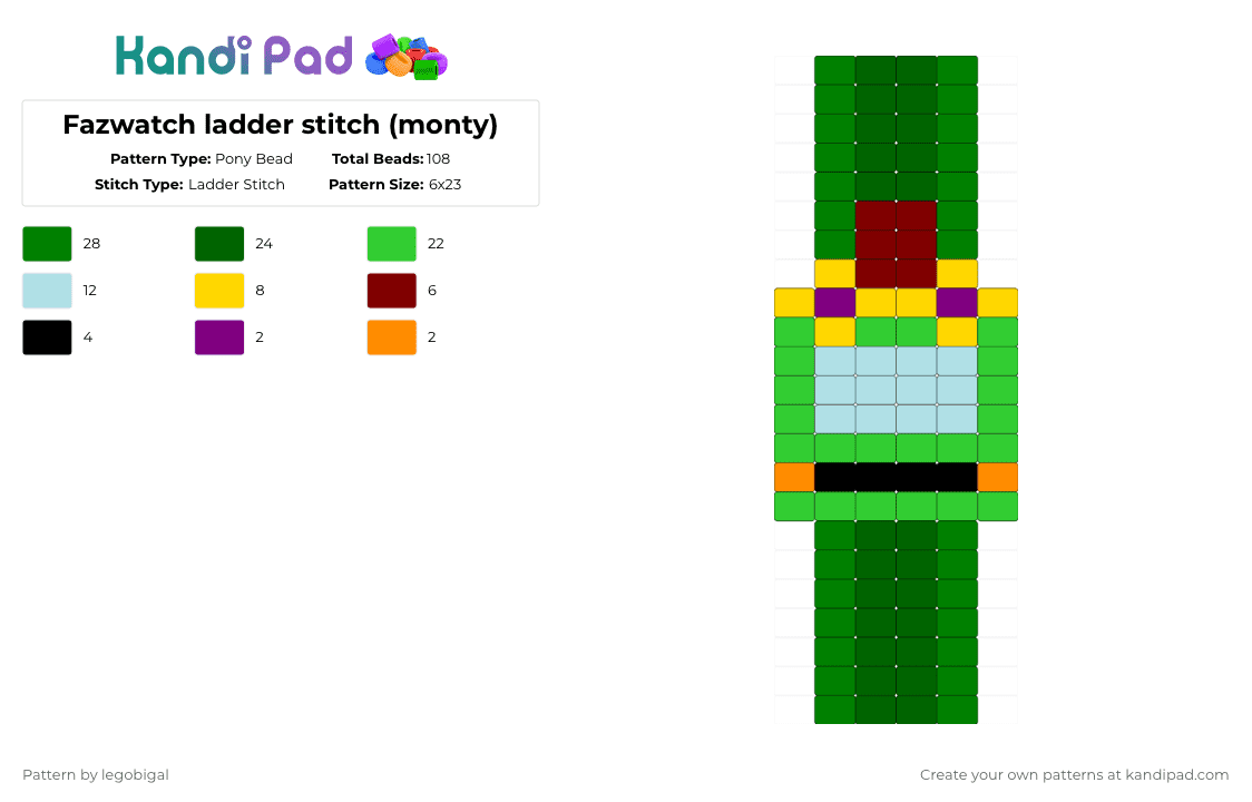 Fazwatch ladder stitch (monty) - Pony Bead Pattern by legobigal on Kandi Pad - green