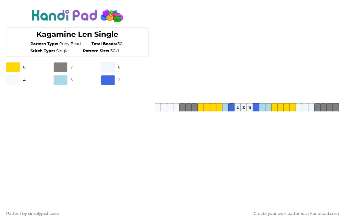 Kagamine Len Single - Pony Bead Pattern by simplyjusticeee on Kandi Pad - gray,yellow