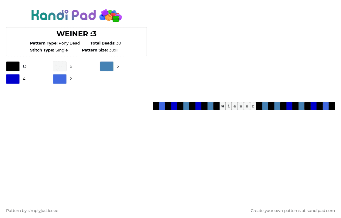 WEINER :3 - Pony Bead Pattern by simplyjusticeee on Kandi Pad - blue,purple