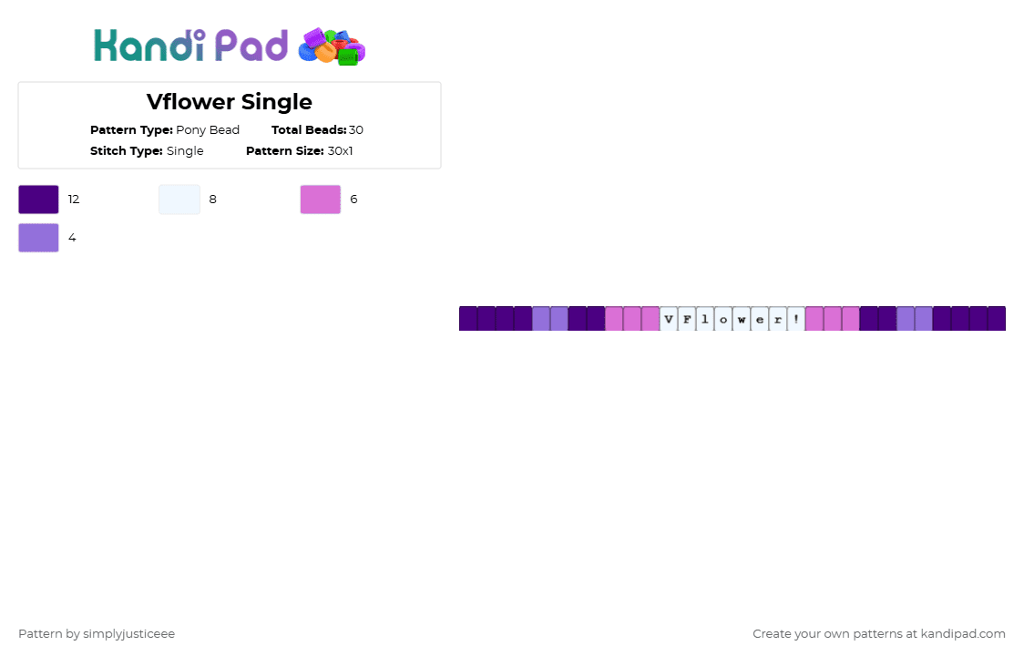 Vflower Single - Pony Bead Pattern by simplyjusticeee on Kandi Pad - purple,pink