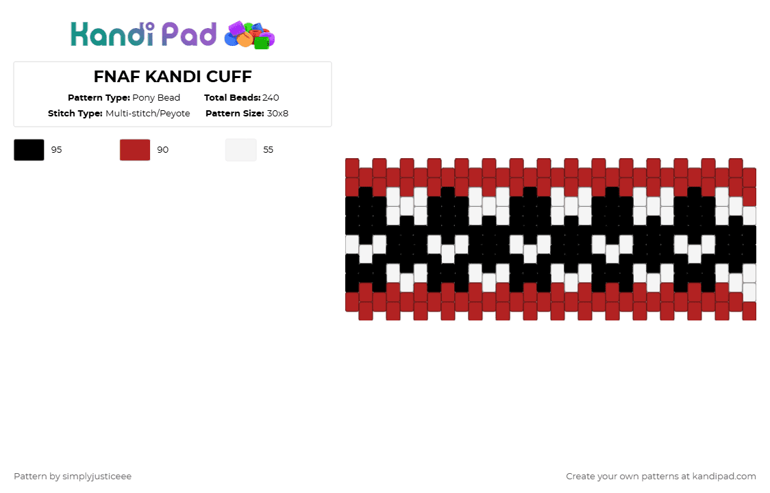FNAF KANDI CUFF - Pony Bead Pattern by simplyjusticeee on Kandi Pad - red,white