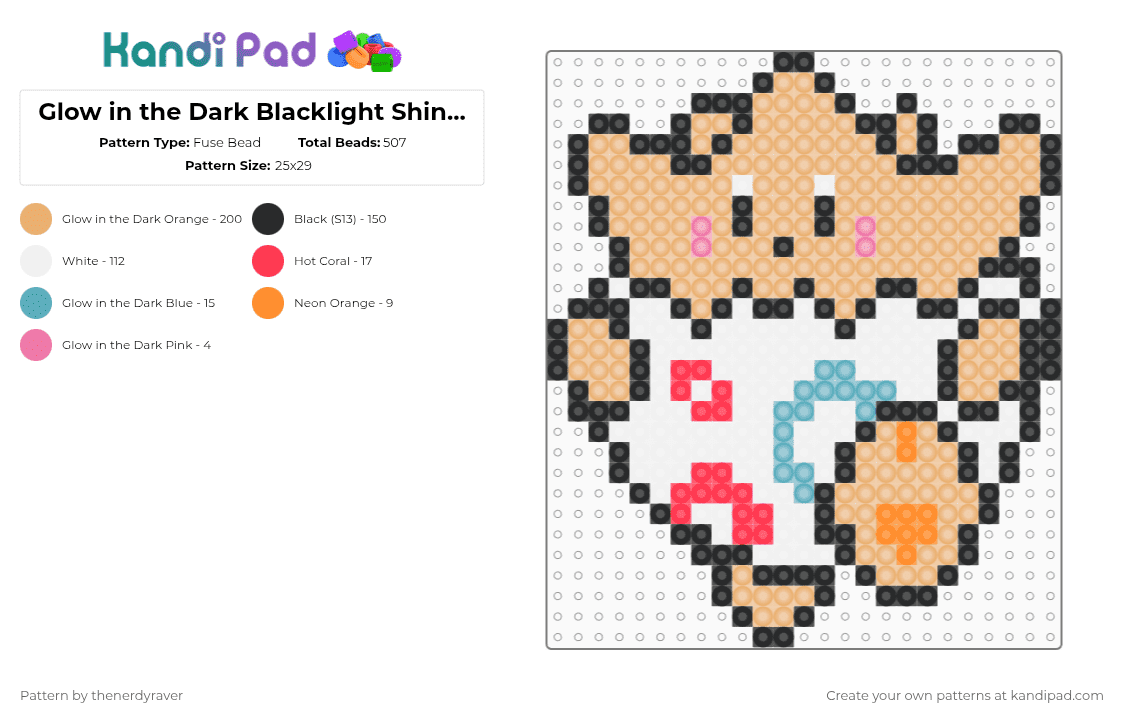 Glow in the Dark Blacklight Shiny Togepi - Fuse Bead Pattern by thenerdyraver on Kandi Pad - orange,pokemon,togepi