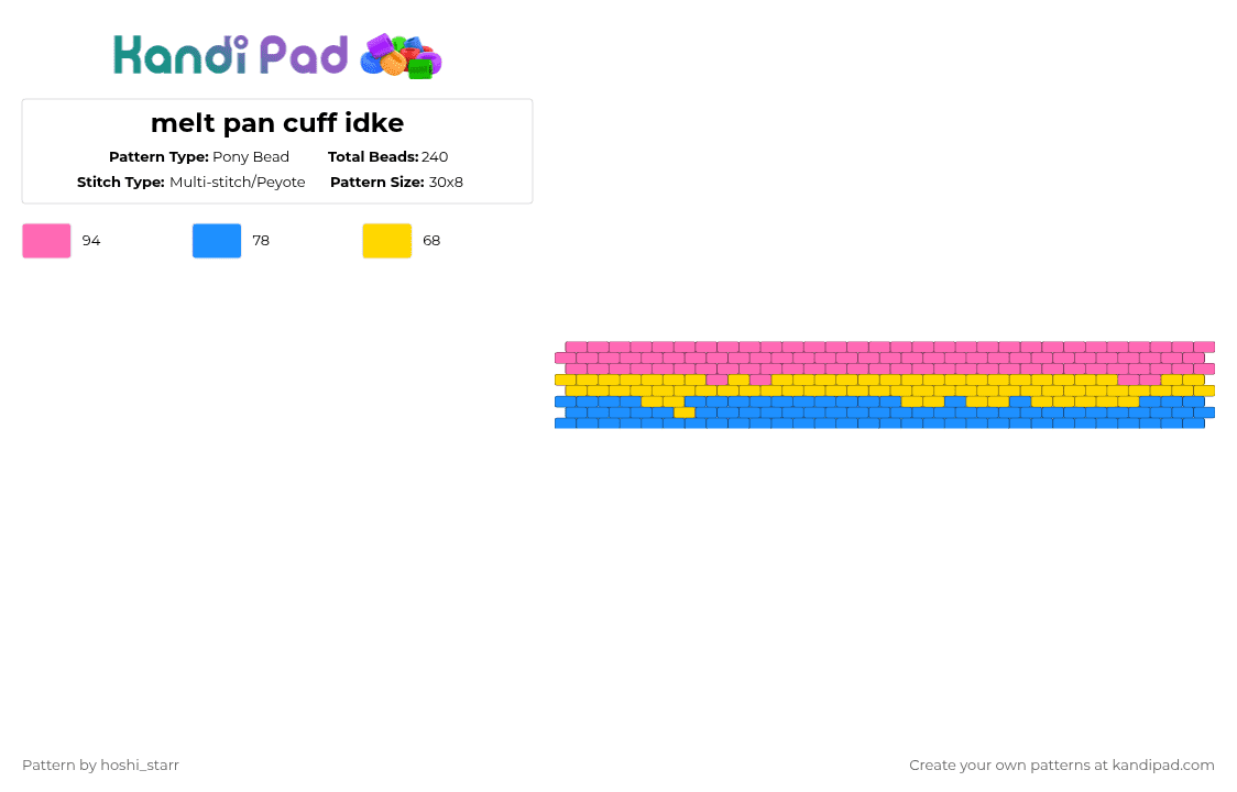 melt pan cuff idke - Pony Bead Pattern by maxxie on Kandi Pad - light blue,pink