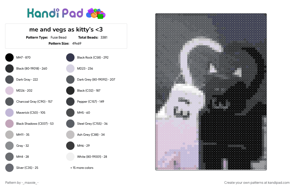 me and vegs as kitty’s - Fuse Bead Pattern by -_maxxie_- on Kandi Pad - 