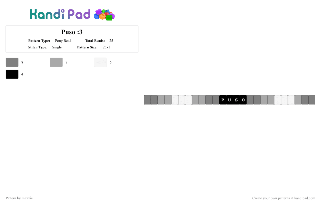 Puso :3 - Pony Bead Pattern by maxxie on Kandi Pad - gray,beige