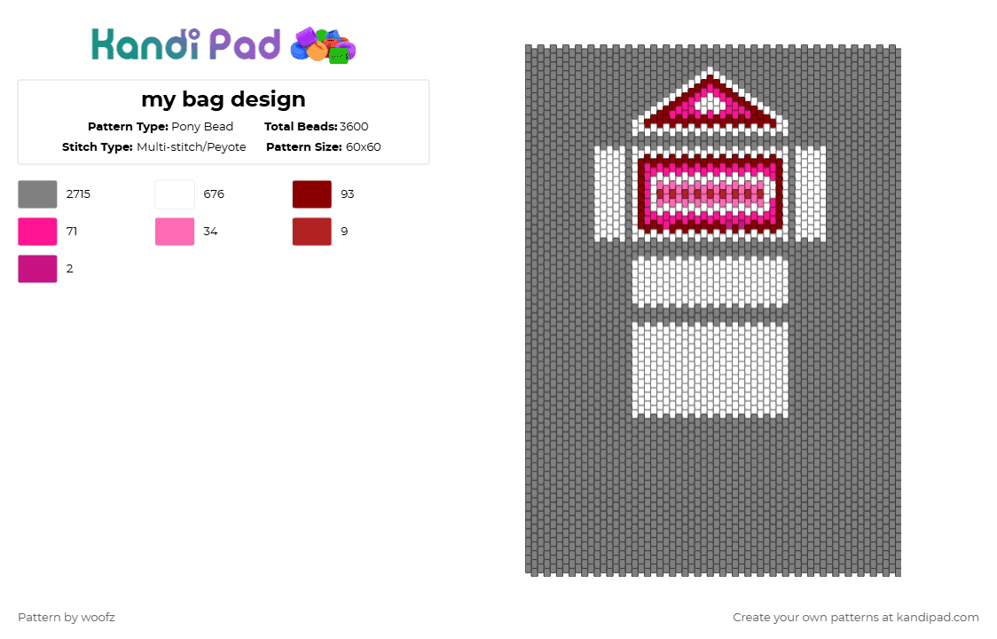 my bag design - Pony Bead Pattern by gonegone_thankyou on Kandi Pad - gray