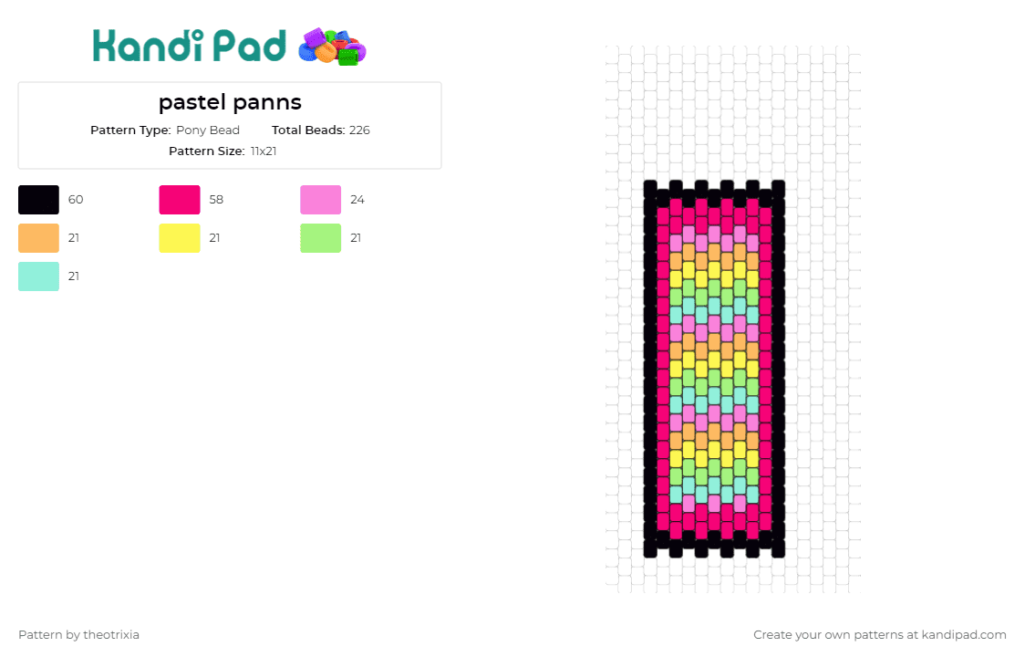pastel panns - Pony Bead Pattern by theotrixia on Kandi Pad - pan,pride,flags,colorful,cuff,pastel