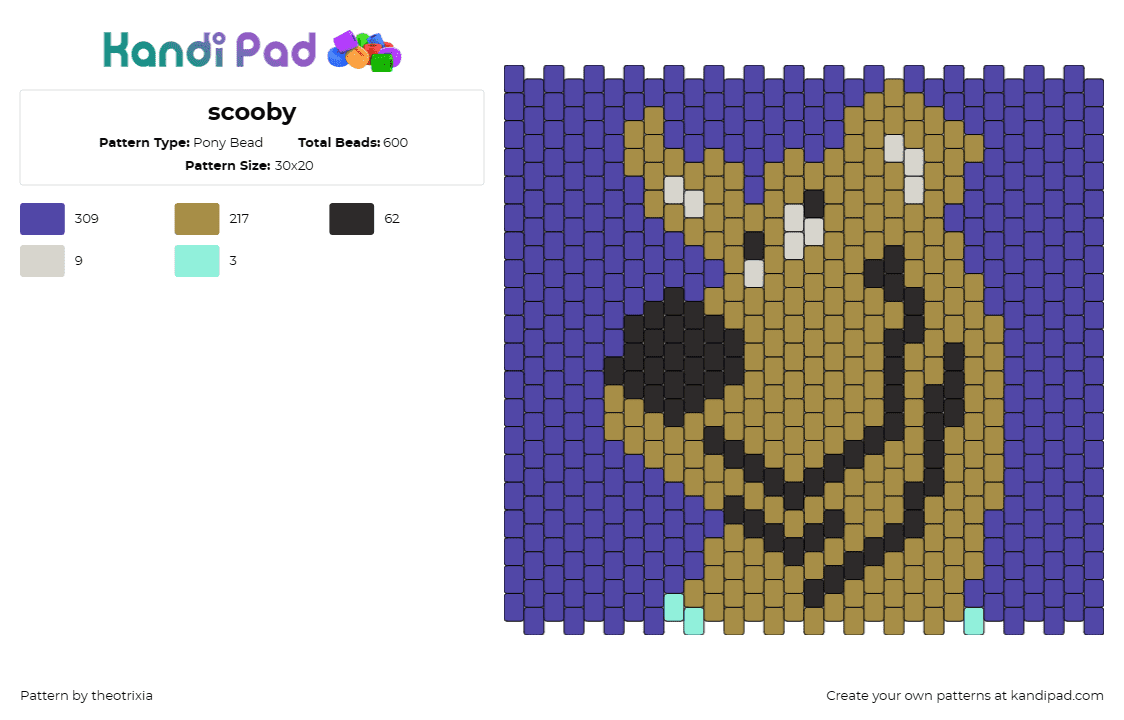 scooby - Pony Bead Pattern by theotrixia on Kandi Pad - scooby doo,dog,animal,character,mystery,cartoon,tv show,panel,nostalgia,blue,pur