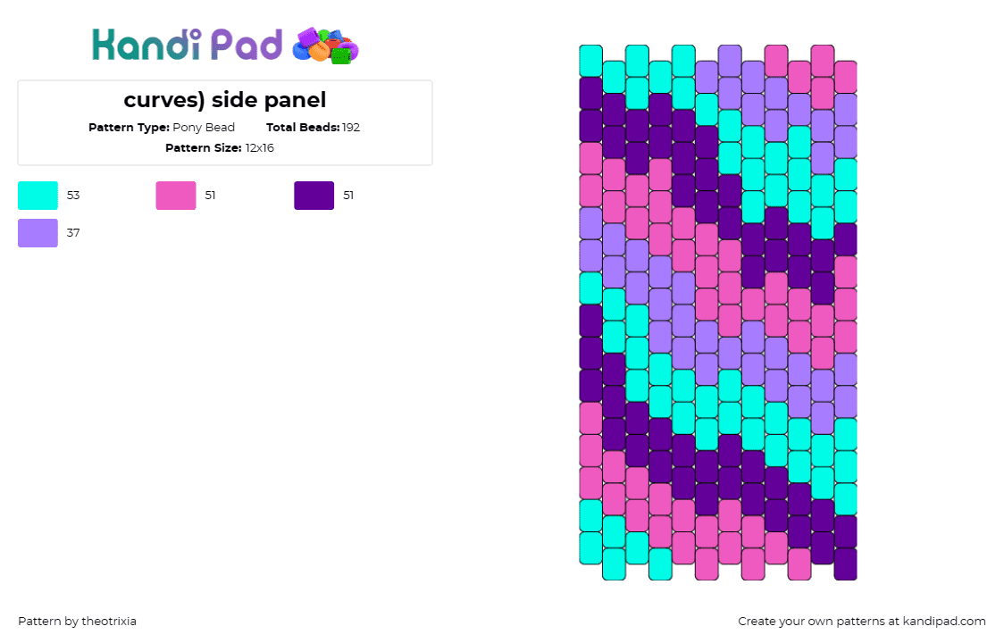 curves) side panel - Pony Bead Pattern by theotrixia on Kandi Pad - stripes,neon,panel,colorful,bright,teal,pink,purple