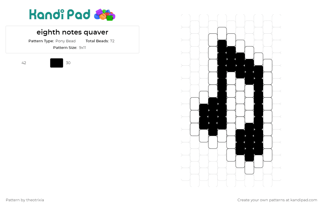 eighth notes quaver - Pony Bead Pattern by theotrixia on Kandi Pad - music,note,eighth note,song