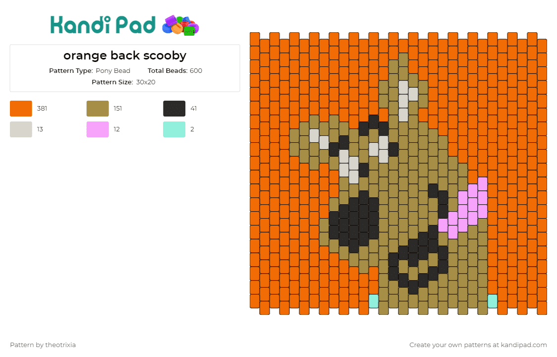 orange back scooby - Pony Bead Pattern by theotrixia on Kandi Pad - scooby doo,dog,animal,mystery,cartoon,tv show,panel