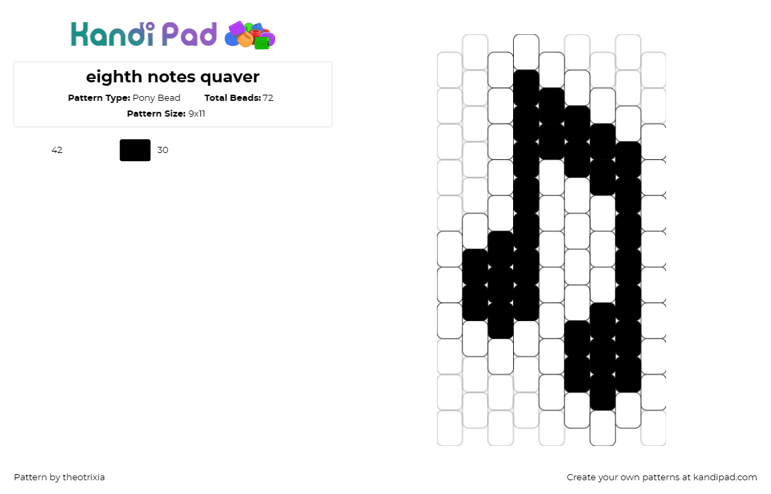 eighth notes quaver - Pony Bead Pattern by theotrixia on Kandi Pad - music,note,simple,black,white