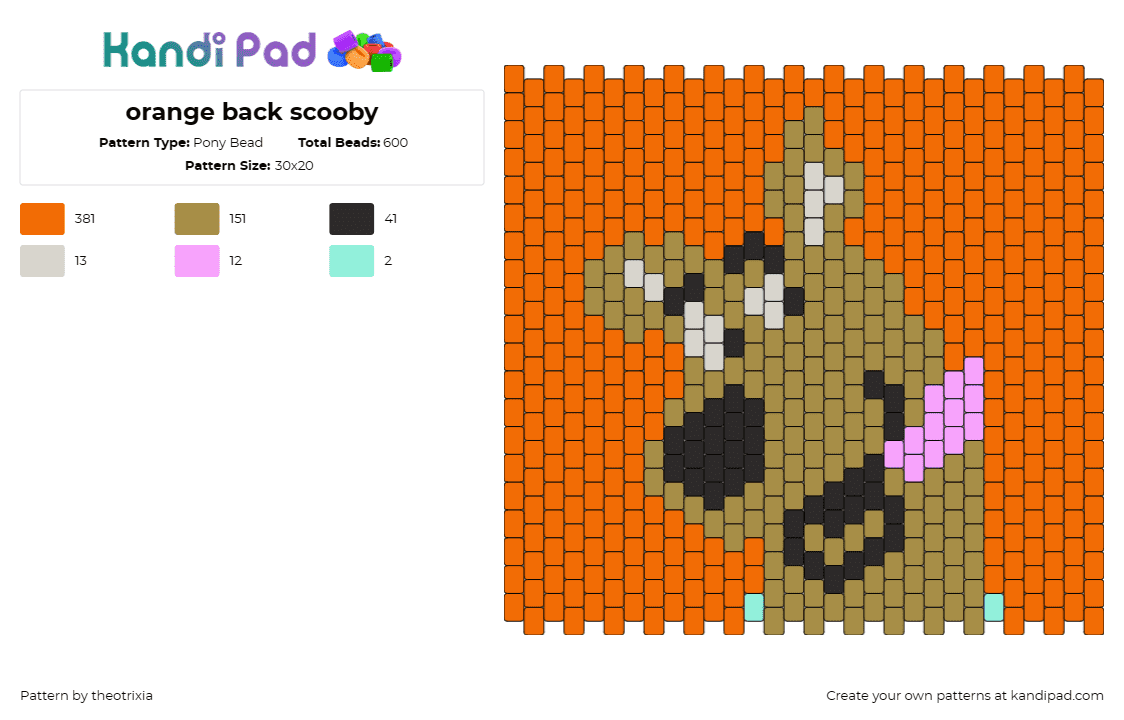 orange back scooby - Pony Bead Pattern by theotrixia on Kandi Pad - scooby doo,dog,animal,character,tongue,mystery,cartoon,tv show,panel,nostalgia,o