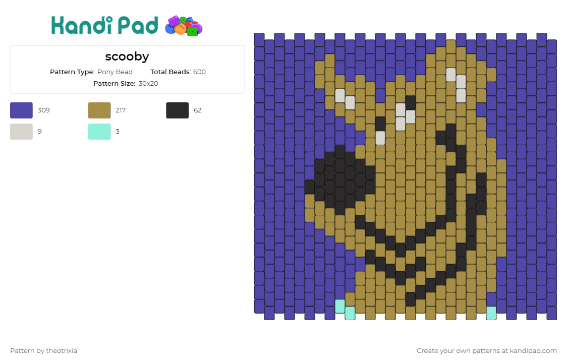 scooby - Pony Bead Pattern by theotrixia on Kandi Pad - scooby doo,dog,animal,mystery,cartoon,tv show,panel