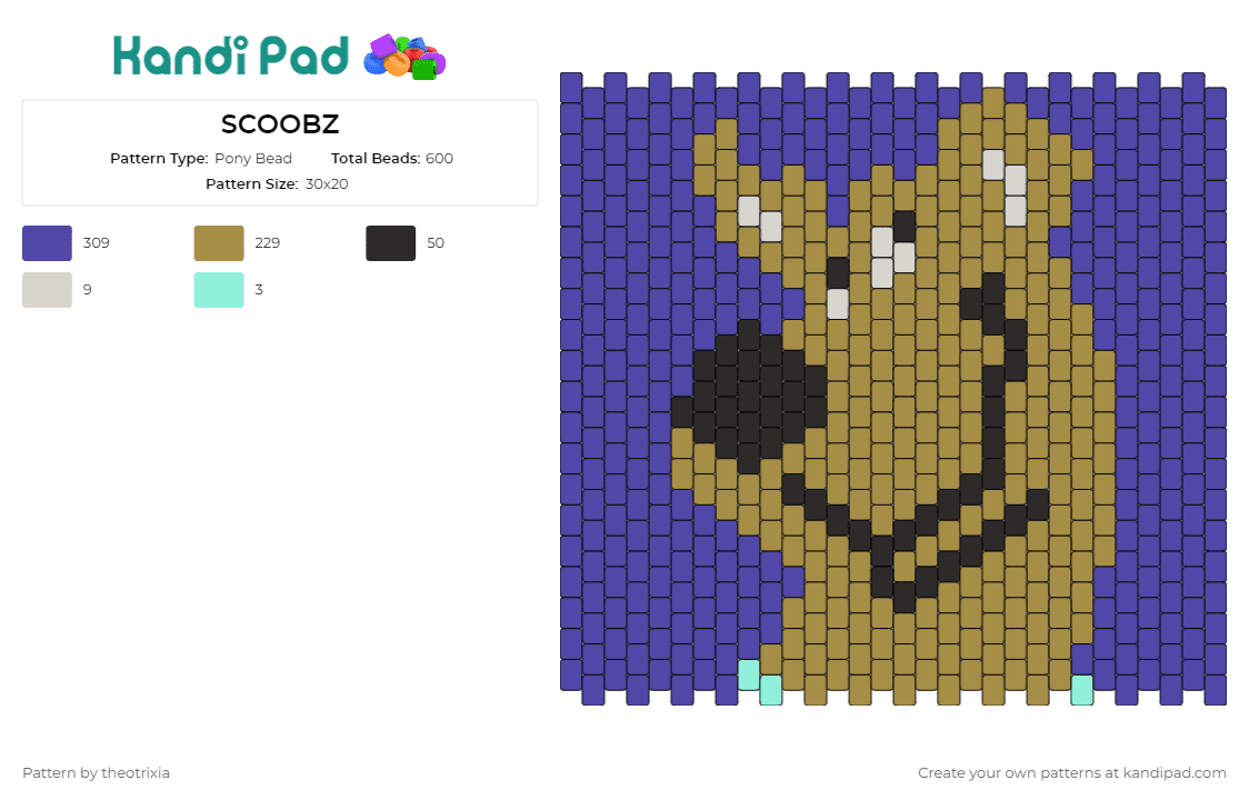 SCOOBZ - Pony Bead Pattern by theotrixia on Kandi Pad - scooby doo,dog,animal,mystery,cartoon,tv show,panel