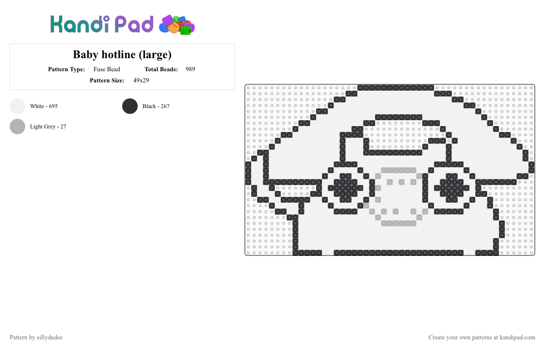 Baby hotline (large) - Fuse Bead Pattern by sillydudee on Kandi Pad - white