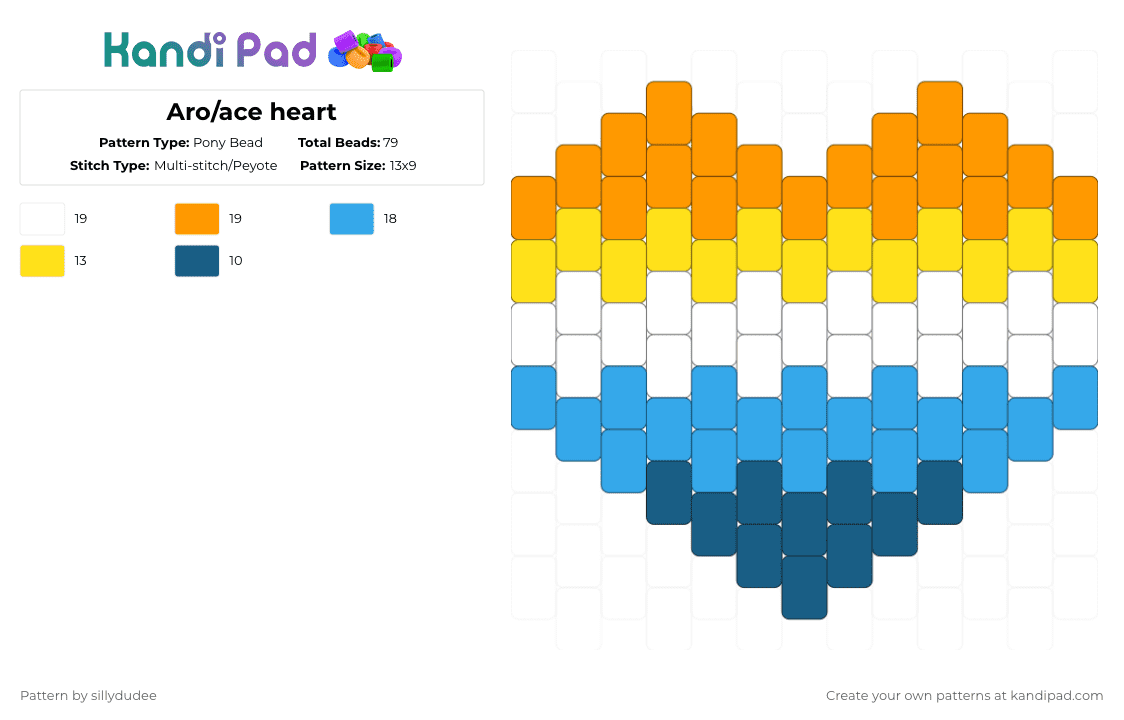 Aro/ace heart - Pony Bead Pattern by sillydudee on Kandi Pad - light blue,orange