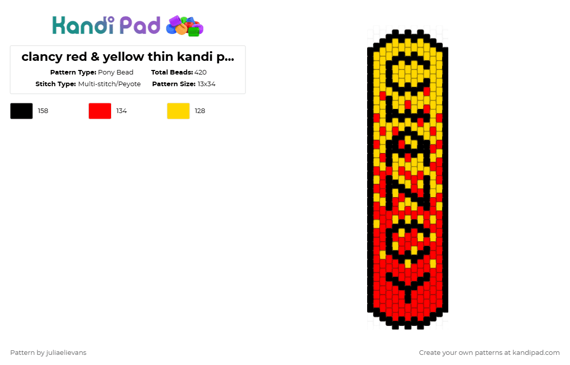 clancy red & yellow thin kandi pattern - Pony Bead Pattern by juliaelievans on Kandi Pad - red,yellow,clancy,twenty one pilots