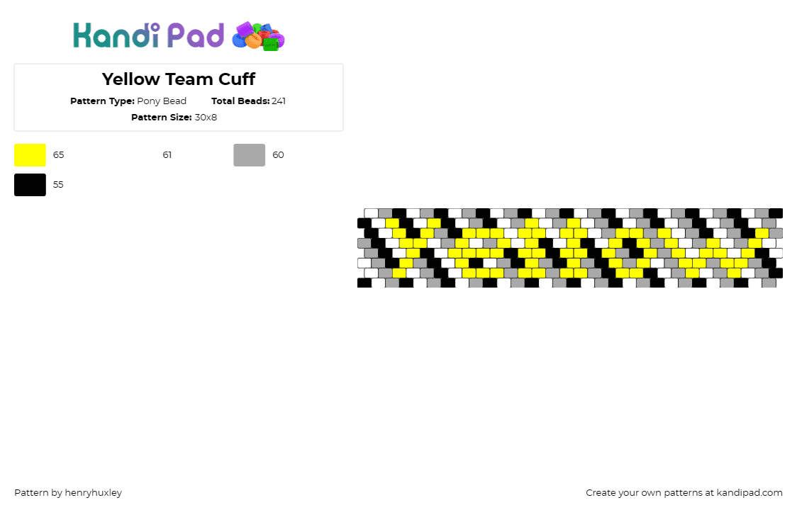 Yellow Team Cuff - Pony Bead Pattern by henryhuxley on Kandi Pad - yellow,stripes,cuff,team spirit,bold,event,group activity,black,white