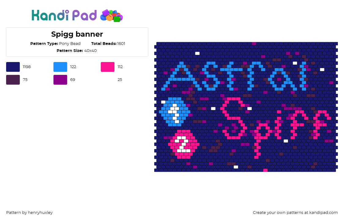 Spigg banner - Pony Bead Pattern by henryhuxley on Kandi Pad - astral spiff,streamer,youtube,panel,banner,text,black,pink,blue