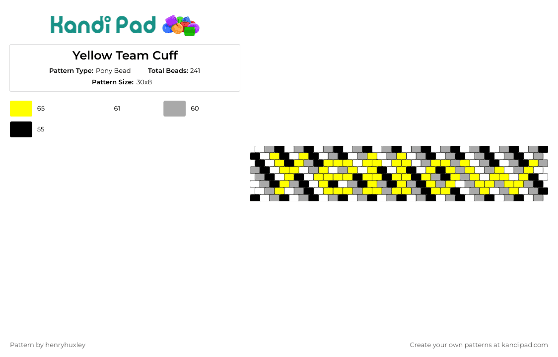 Yellow Team Cuff - Pony Bead Pattern by henryhuxley on Kandi Pad - yellow,stripes,cuff,team spirit,bold,event,group activity,black,white