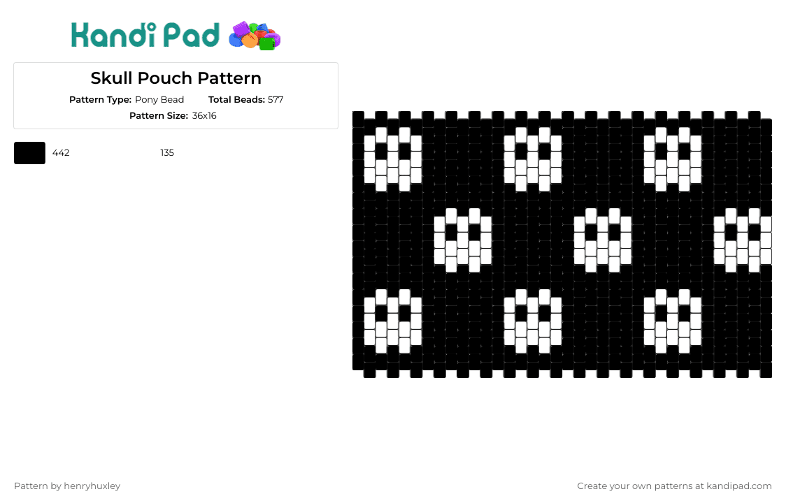Skull Pouch Pattern - Pony Bead Pattern by henryhuxley on Kandi Pad - skulls,ghosts,bag,pouch,panel,spooky,striking,halloween,white,black