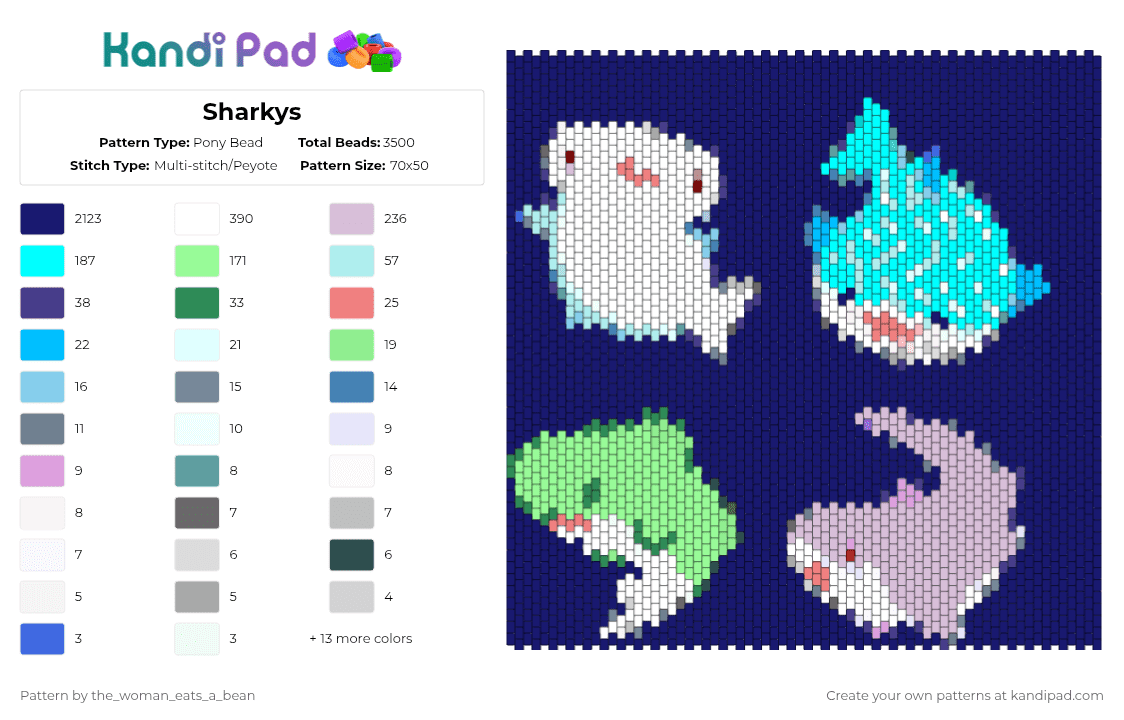 Sharkys - Pony Bead Pattern by the_woman_eats_a_bean on Kandi Pad - purple,light blue,pink