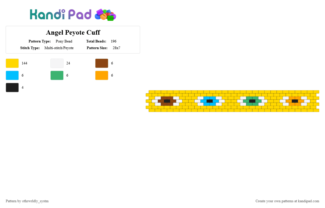 Angel Peyote Cuff - Pony Bead Pattern by othrwrldly_systm on Kandi Pad - angel, angels, bible, christian, christianity, yellow