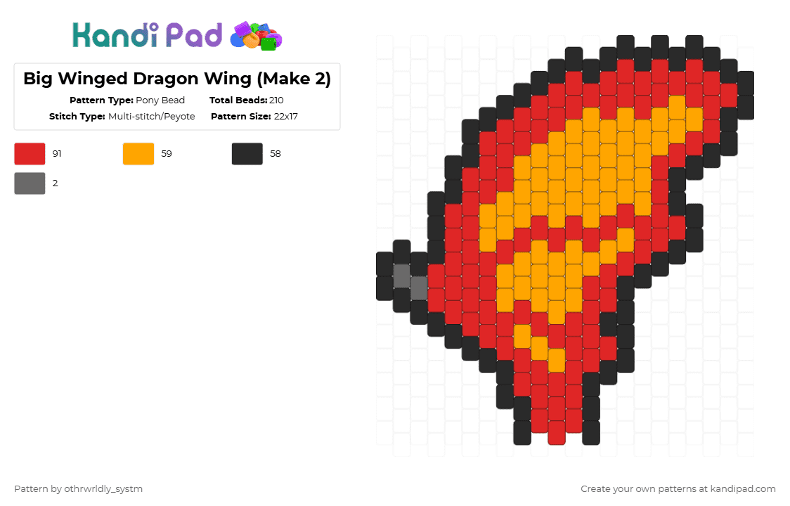 Big Winged Dragon Wing (Make 2) - Pony Bead Pattern by othrwrldly_systm on Kandi Pad - red,orange,dragon,wing,wings,fire
