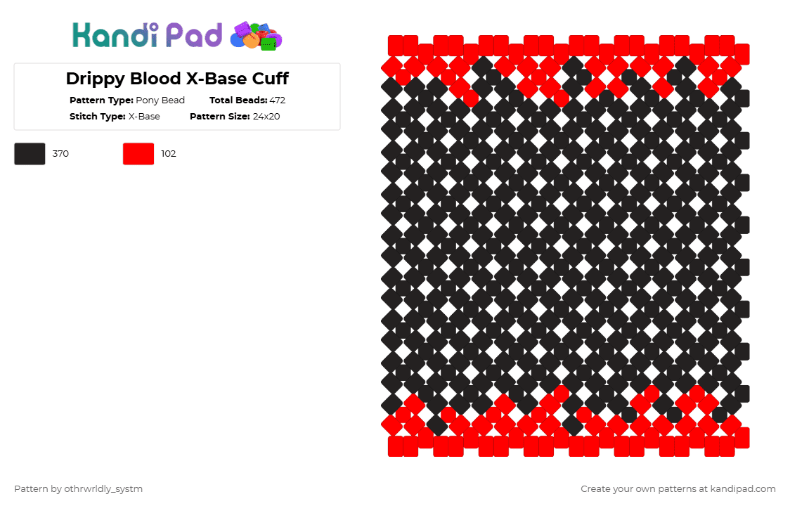 Drippy Blood X-Base Cuff - Pony Bead Pattern by othrwrldly_systm on Kandi Pad - black,blood,xbase,gore,spooky,horror