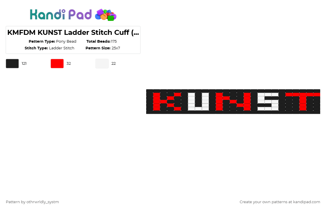 KMFDM KUNST Ladder Stitch Cuff (Request) - Pony Bead Pattern by othrwrldly_systm on Kandi Pad - black,red,white,kmfdm,ladder