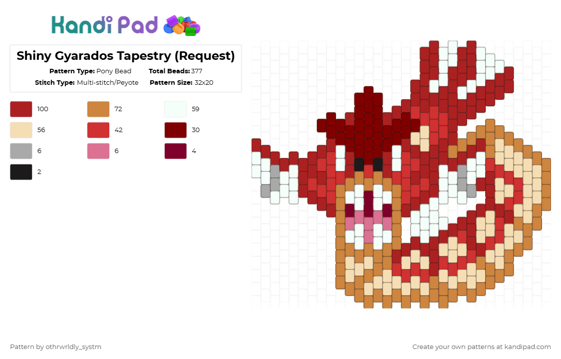 Shiny Gyarados Tapestry (Request) - Pony Bead Pattern by othrwrldly_systm on Kandi Pad - red,beige,orange,pokemon,shiny,gyarados,shiny pokemon,tapestry