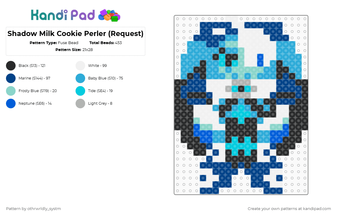Shadow Milk Cookie Perler (Request) - Fuse Bead Pattern by othrwrldly_systm on Kandi Pad - light blue,blue,crk,crob,shadow milk cookie,crk shadow milk cookie,crk smc,cookie run,cookie run kingdom