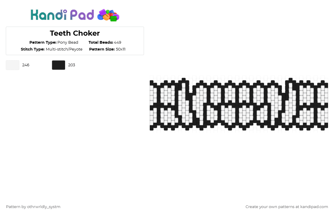 Teeth Choker - Pony Bead Pattern by othrwrldly_systm on Kandi Pad - black,white,teeth,choker,canine