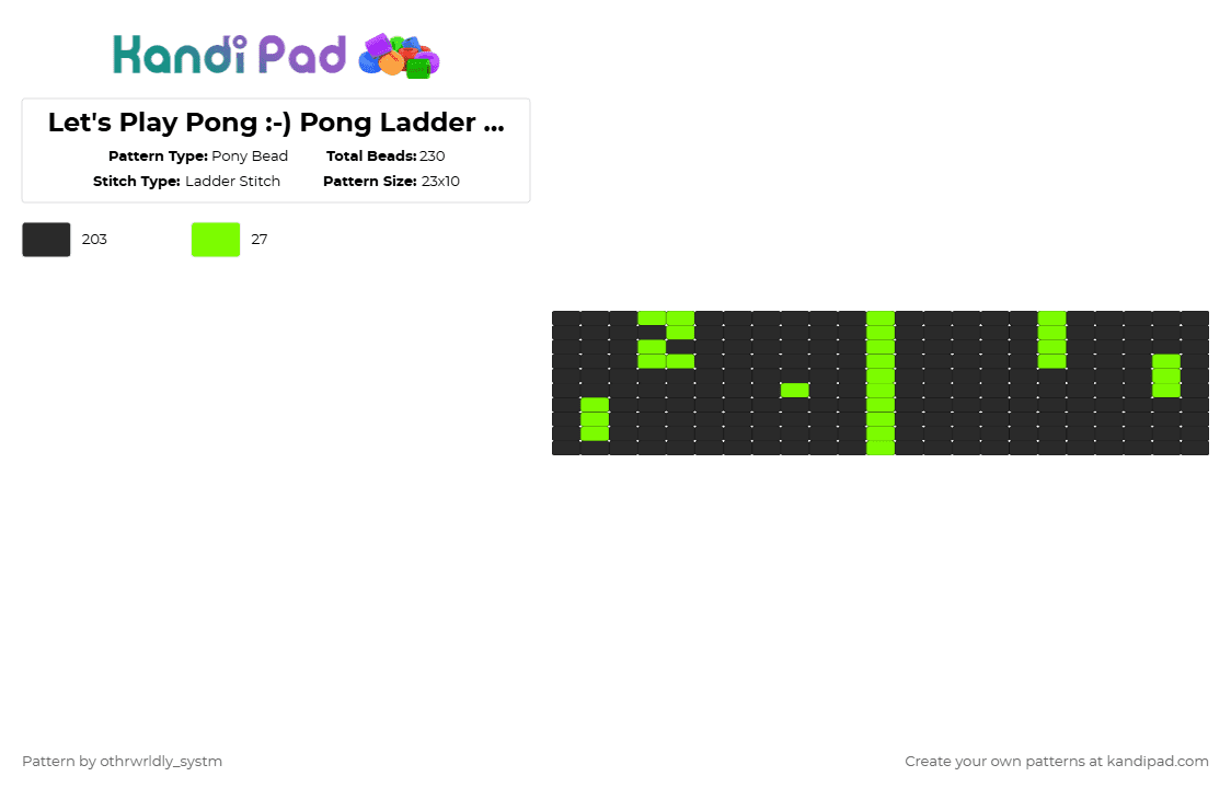 Let\'s Play Pong :-) Pong Ladder Stitch Cuff - Pony Bead Pattern by othrwrldly_systm on Kandi Pad - black,pong,gaming,retro,retro gaming,green