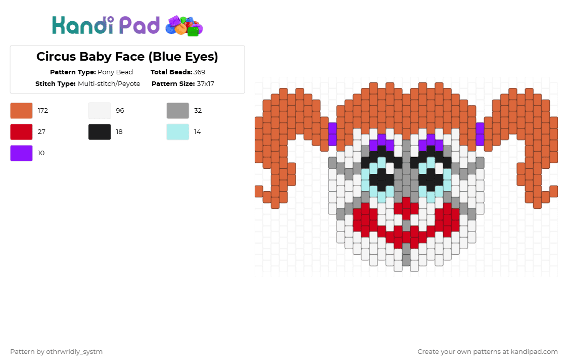 Circus Baby Face (Blue Eyes) - Pony Bead Pattern by othrwrldly_systm on Kandi Pad - orange,circus baby,baby fnaf,circus baby fnaf,five nights at freddys,fnaf,sister location,fnaf sister location