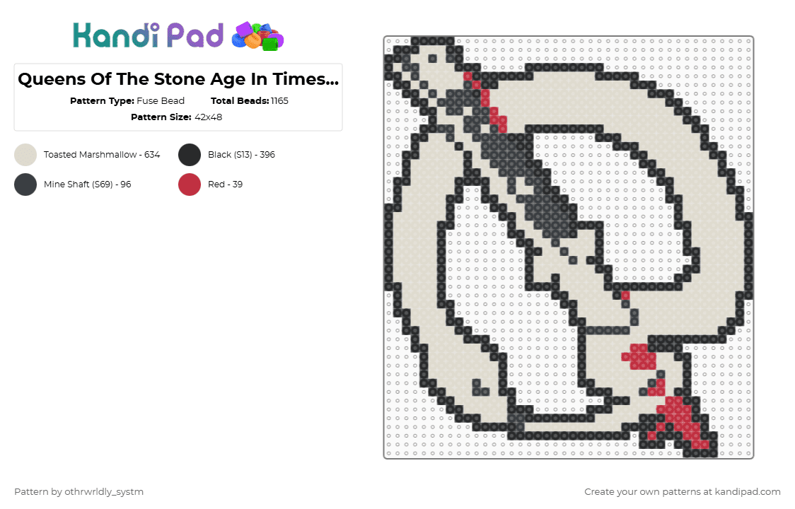Queens Of The Stone Age In Times New Roman... Perler (Request) - Fuse Bead Pattern by othrwrldly_systm on Kandi Pad - beige