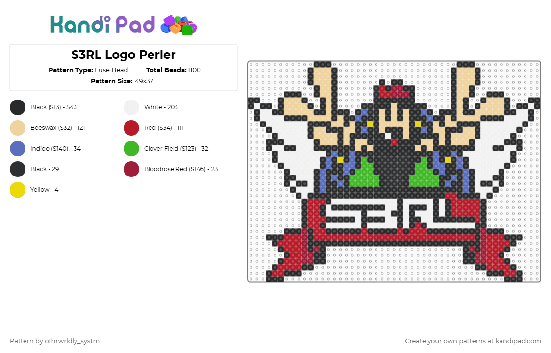 S3RL Logo Perler - Fuse Bead Pattern by othrwrldly_systm on Kandi Pad - black,beige,red,s3rl,rave,rave music,music