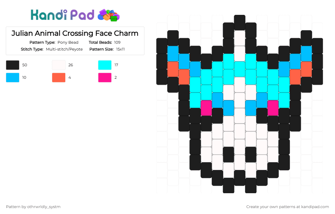 Julian Animal Crossing Face Charm - Pony Bead Pattern by othrwrldly_systm on Kandi Pad - acnh, animal crossing, julian, julian ac, light blue