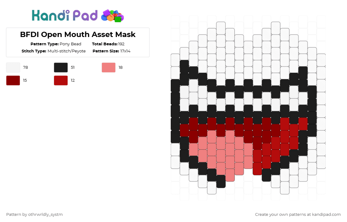 BFDI Open Mouth Asset Mask Pony Bead Pattern - Kandi Pad | Kandi ...