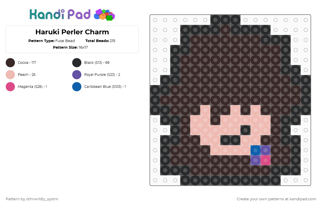 Haruki Perler Charm (Request) - Fuse Bead Pattern by othrwrldly_systm on Kandi Pad - brown,oc,original character,perler,perler charm,small perler