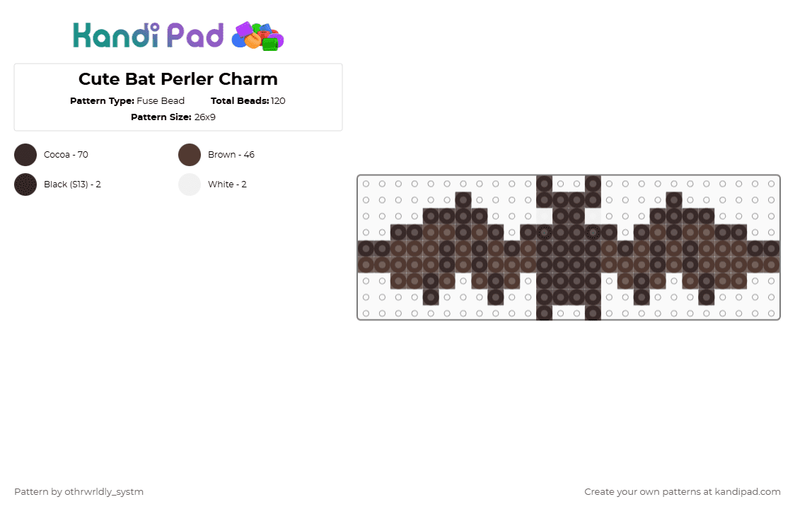 Cute Bat Perler Charm - Fuse Bead Pattern by othrwrldly_systm on Kandi Pad - brown,bat,flying fox,cute,cute animal,goth,gothic